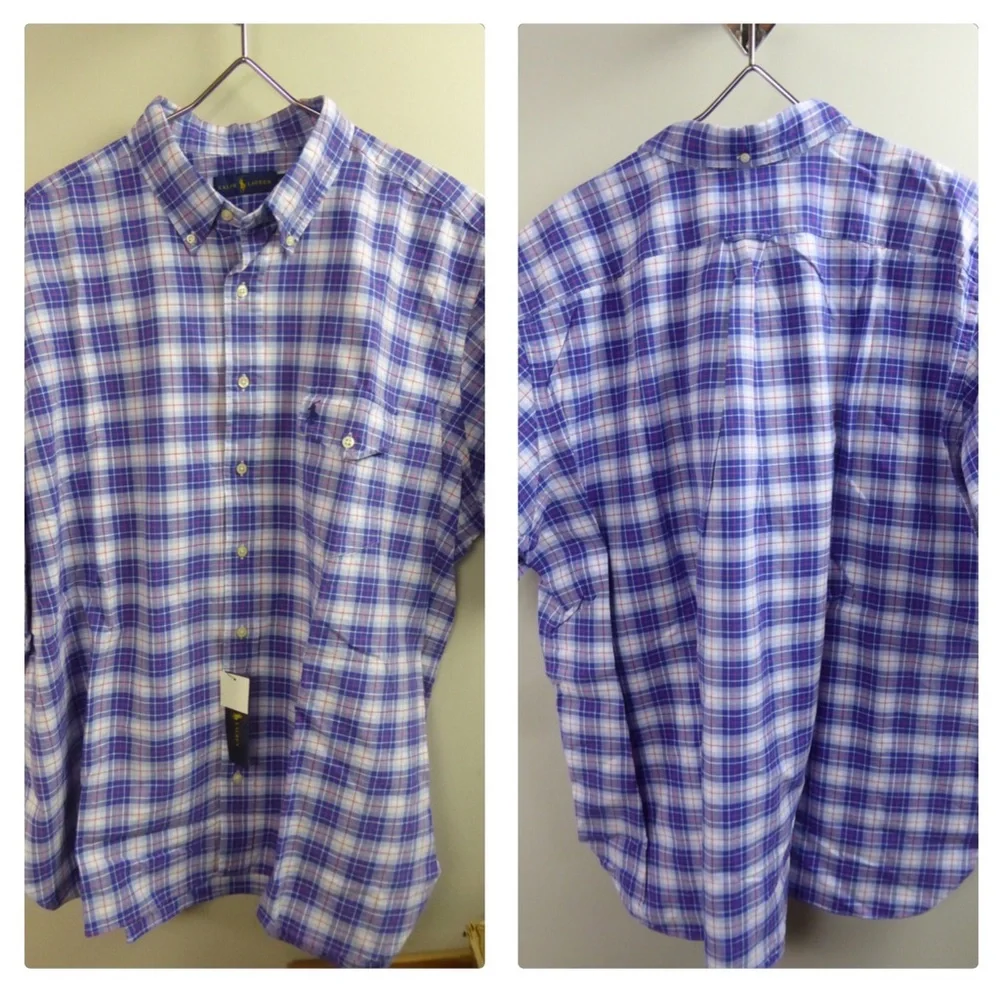 Polo Ralph Lauren Plaid Oxford Short Sleeve Shirt w Chest Pocket NWT New - Picture 2 of 5